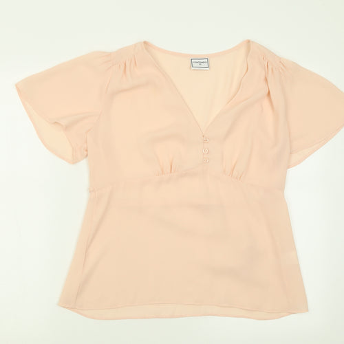 Contempo Womens Pink  Polyester Basic T-Shirt Size 10 V-Neck