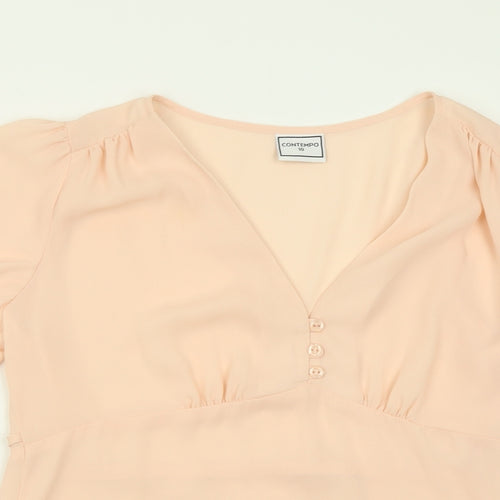 Contempo Womens Pink  Polyester Basic T-Shirt Size 10 V-Neck
