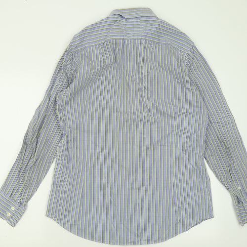 Hawes & Curtis Mens Blue Plaid Polyester  Button-Up Size L Collared Button