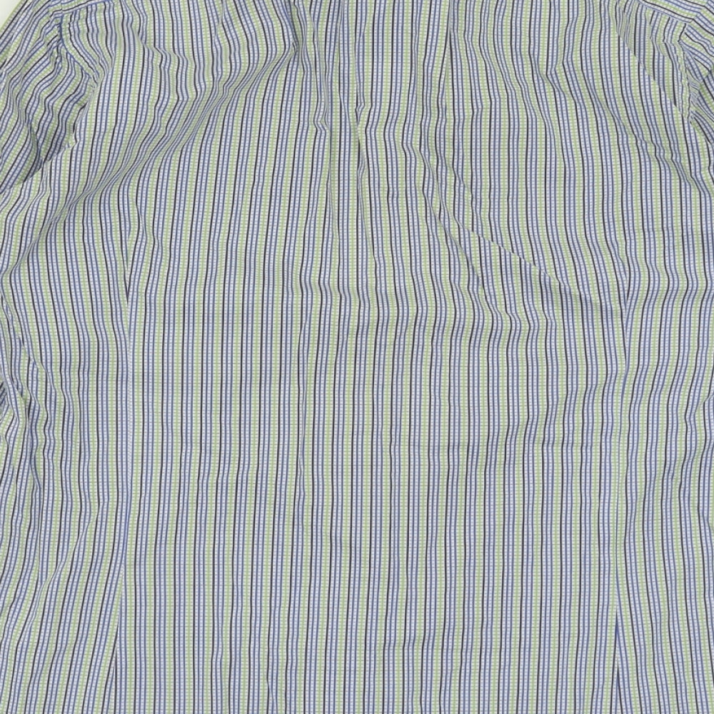 Hawes & Curtis Mens Blue Plaid Polyester  Button-Up Size L Collared Button