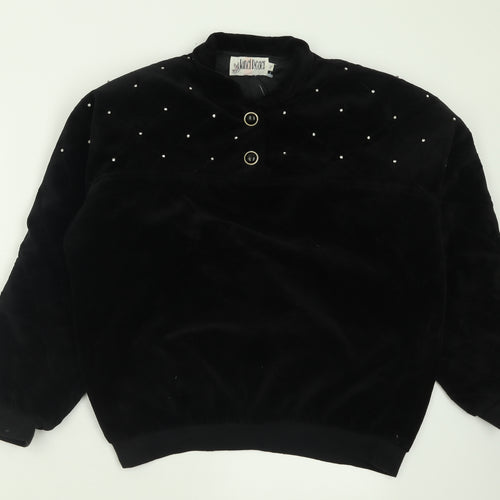 Janel Reger Womens Black Collared  Cotton Pullover Jumper Size M