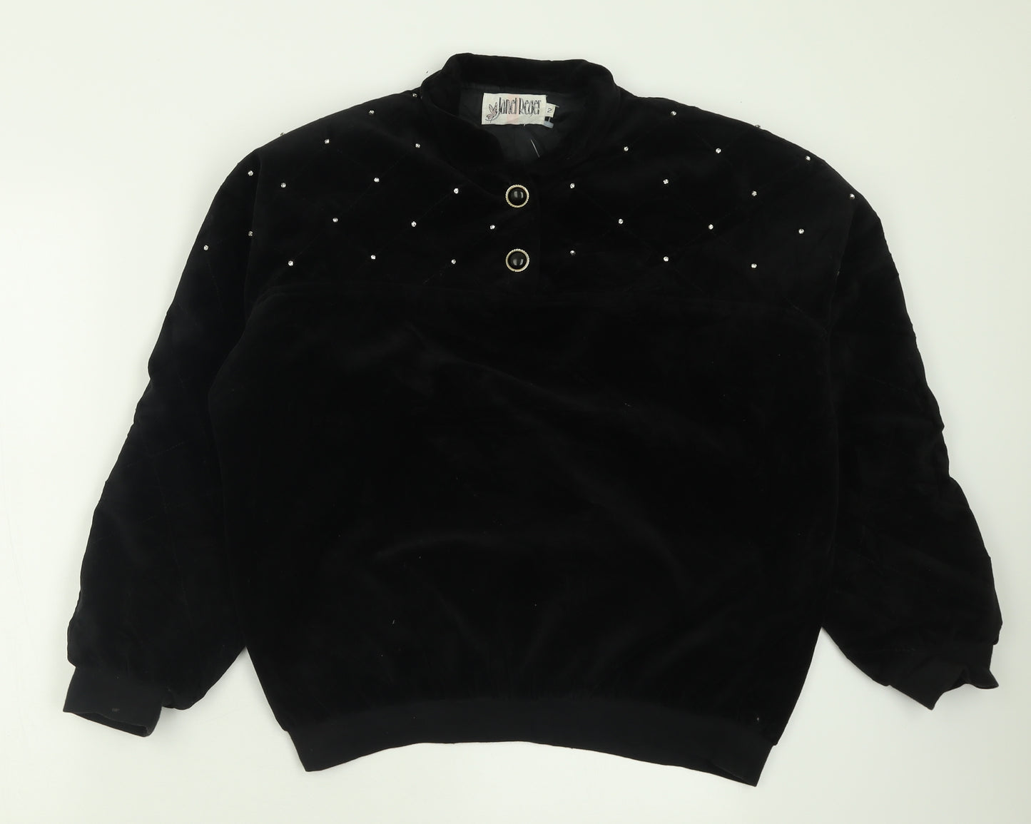 Janel Reger Womens Black Collared  Cotton Pullover Jumper Size M