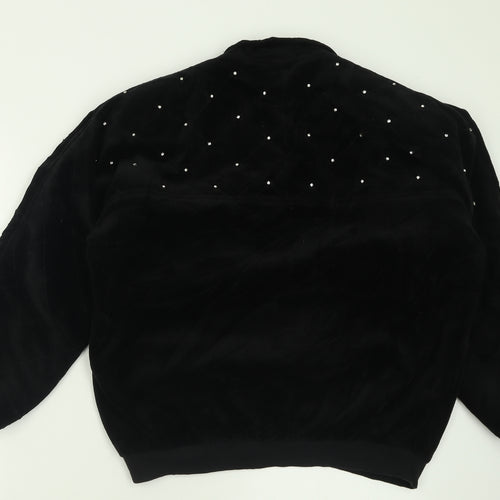 Janel Reger Womens Black Collared  Cotton Pullover Jumper Size M