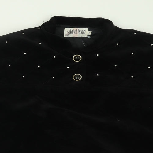 Janel Reger Womens Black Collared  Cotton Pullover Jumper Size M