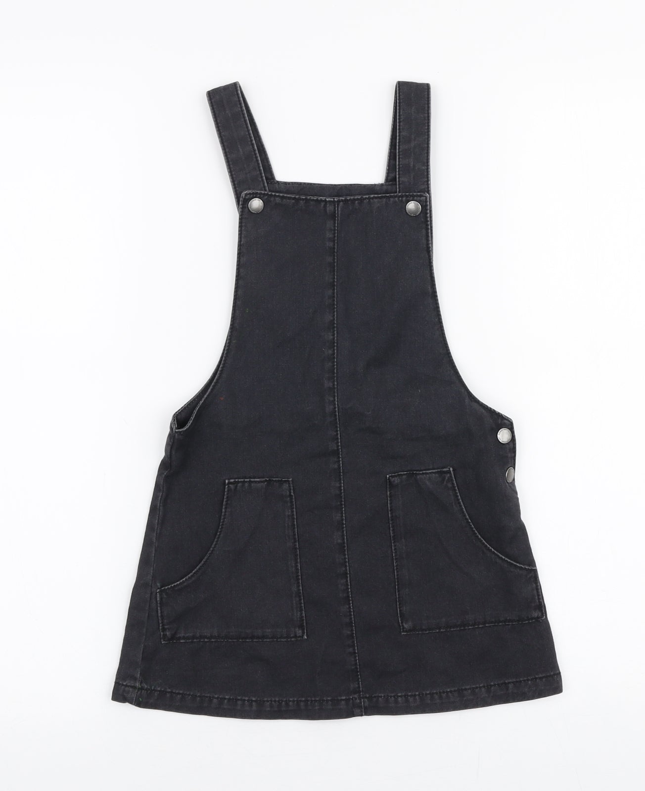 F&F Girls Black  100% Cotton Pinafore/Dungaree Dress  Size 4-5 Years  High Neck Button