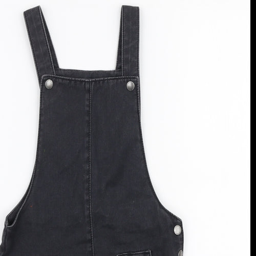 F&F Girls Black  100% Cotton Pinafore/Dungaree Dress  Size 4-5 Years  High Neck Button