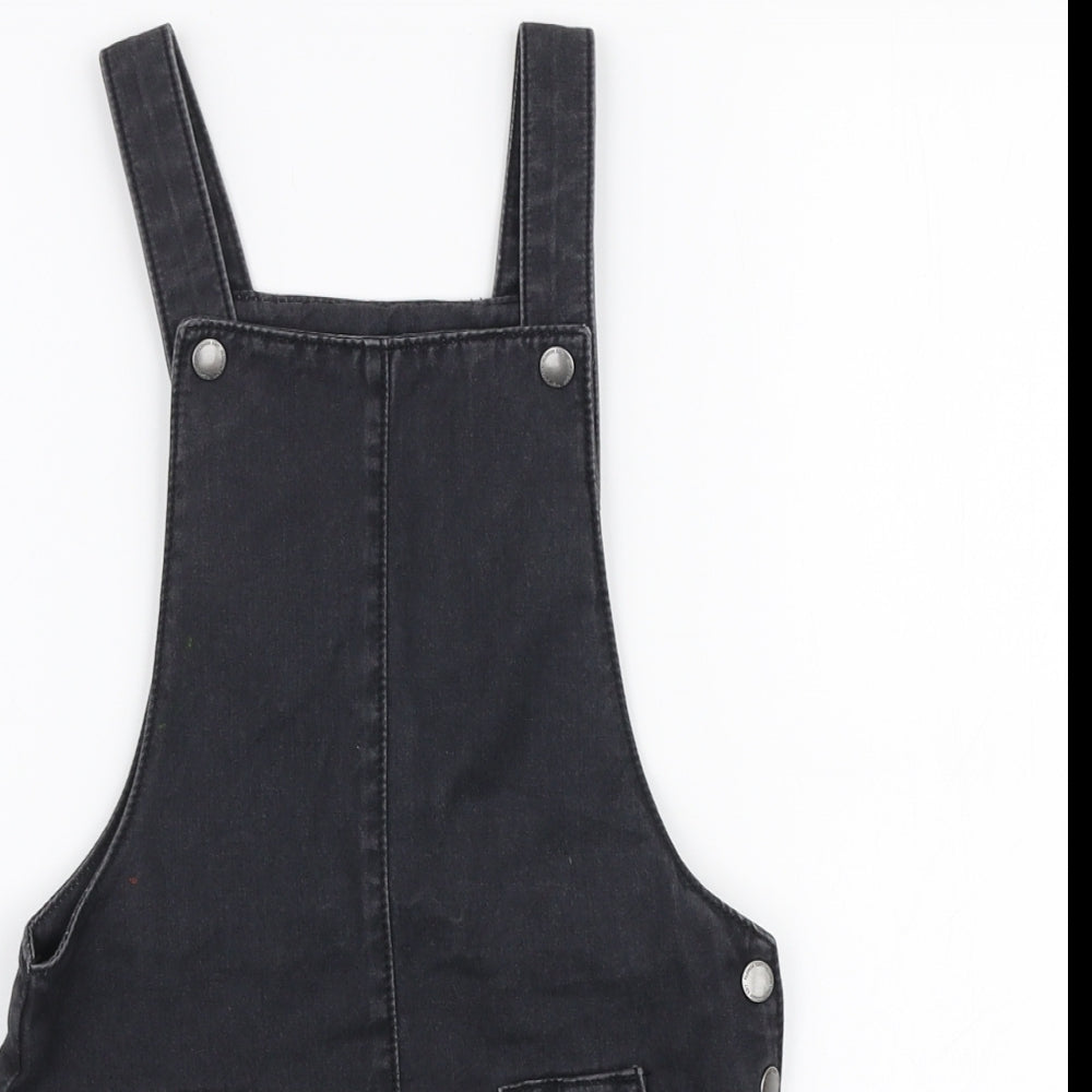 F&F Girls Black  100% Cotton Pinafore/Dungaree Dress  Size 4-5 Years  High Neck Button