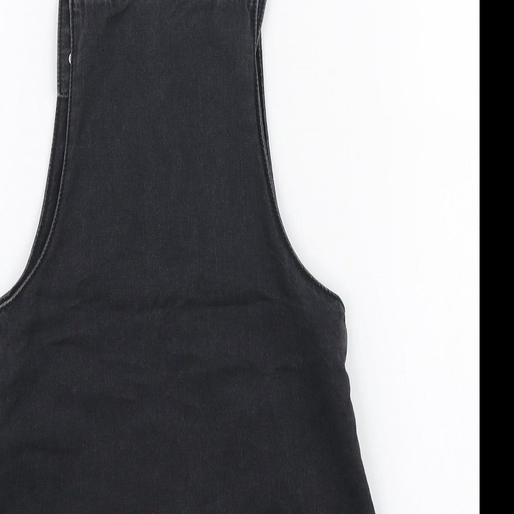 F&F Girls Black  100% Cotton Pinafore/Dungaree Dress  Size 4-5 Years  High Neck Button