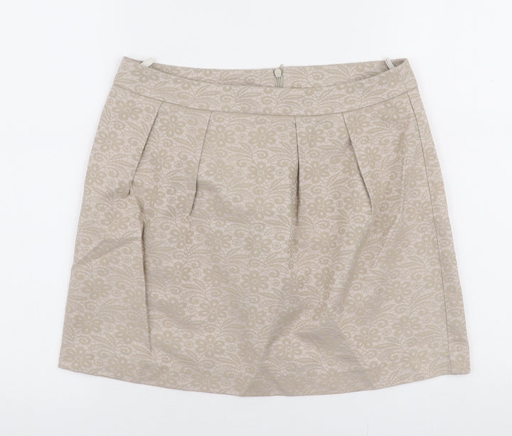 United Colors of Benetton Womens Beige  Cotton A-Line Skirt Size 8   Zip