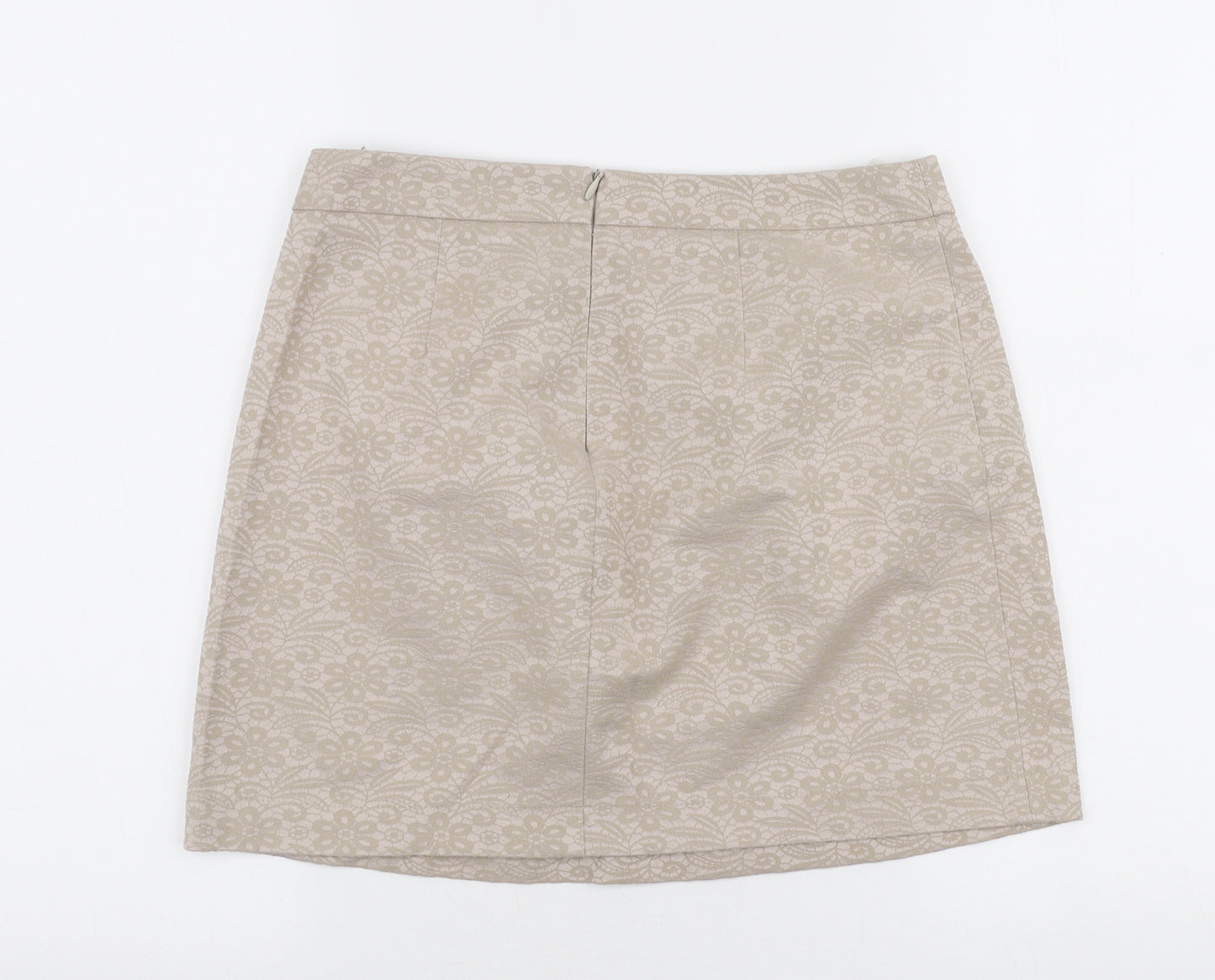 United Colors of Benetton Womens Beige  Cotton A-Line Skirt Size 8   Zip