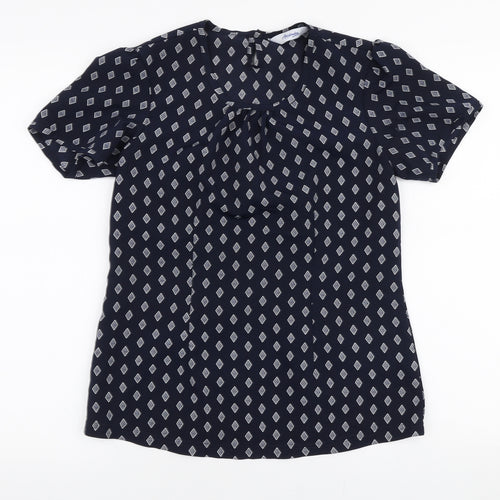 Alexandra Womens Blue Geometric Polyester Basic Blouse Size 6 Round Neck