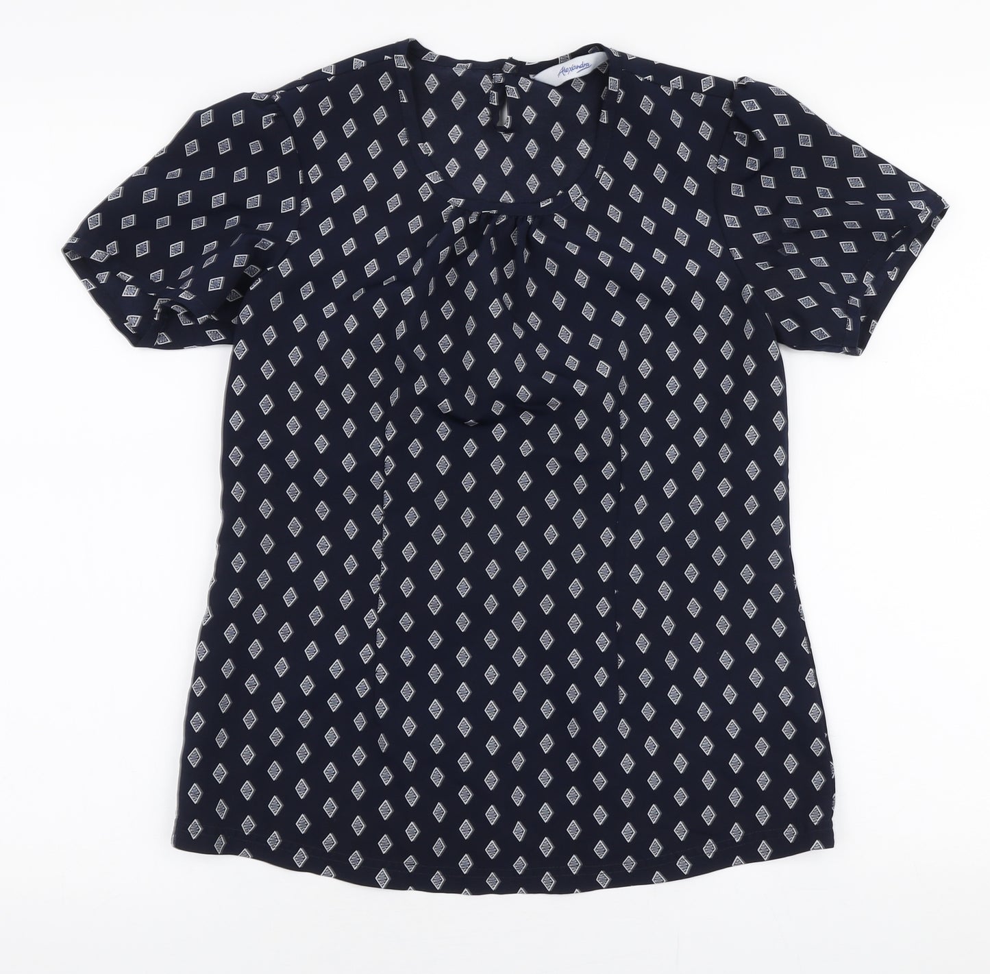 Alexandra Womens Blue Geometric Polyester Basic Blouse Size 6 Round Neck