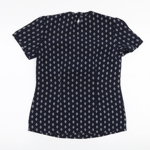 Alexandra Womens Blue Geometric Polyester Basic Blouse Size 6 Round Neck