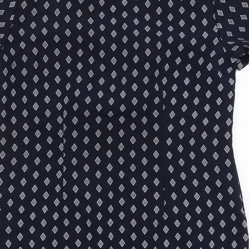 Alexandra Womens Blue Geometric Polyester Basic Blouse Size 6 Round Neck