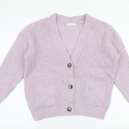 Primark Womens Purple V-Neck  Acrylic Cardigan Jumper Size 2XS