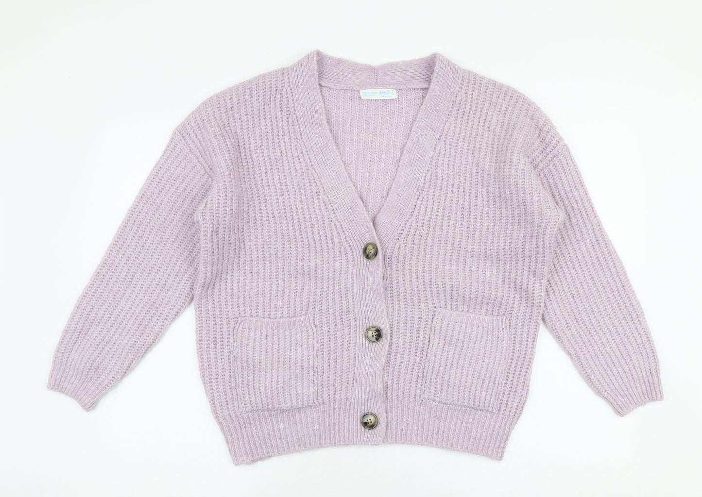 Primark Womens Purple V-Neck  Acrylic Cardigan Jumper Size 2XS