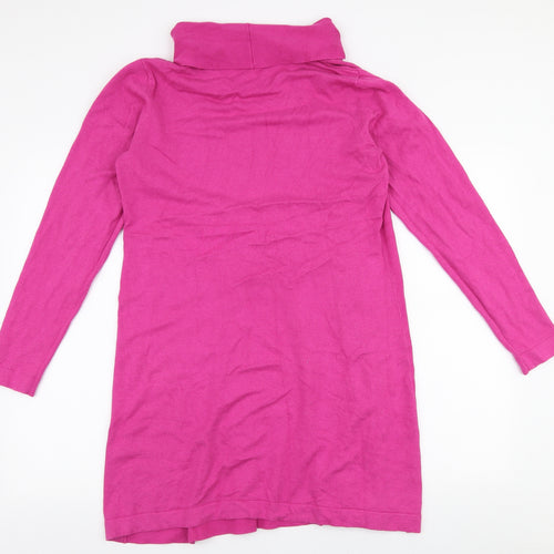 JoJo Maman Bébé Womens Pink  Cotton Jumper Dress  Size 12  Roll Neck Pullover