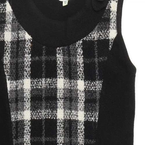 CULTURE Womens Black Round Neck Plaid Polyester Tunic Jumper Size 10