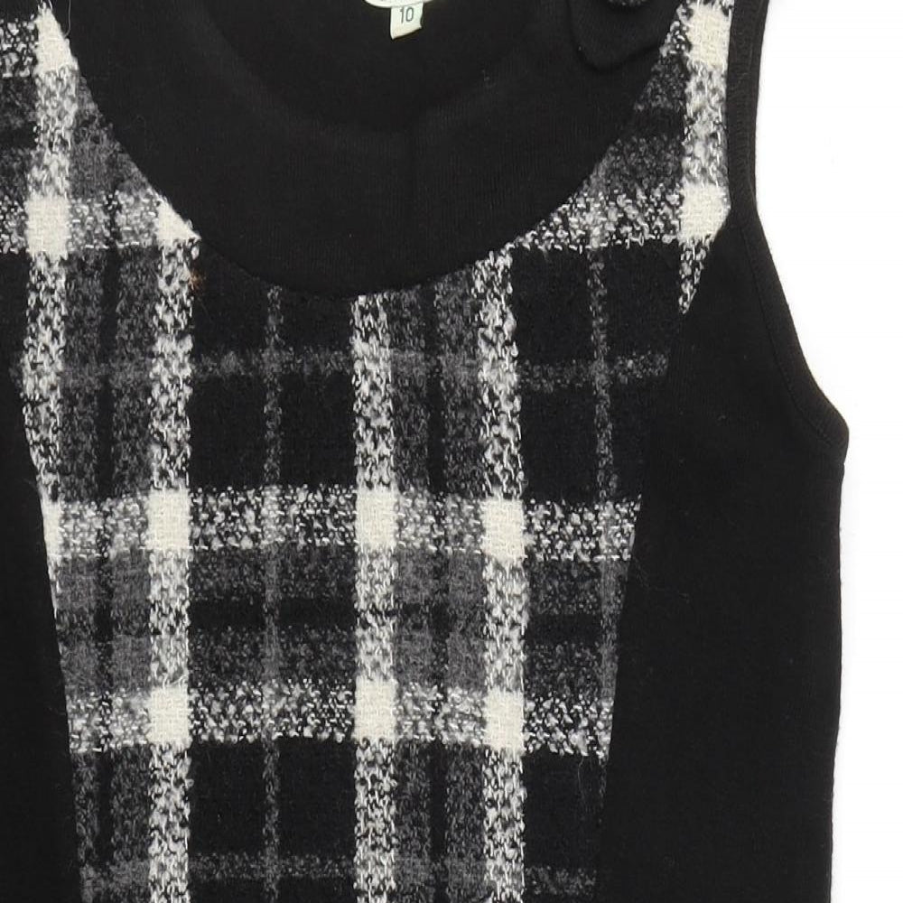 CULTURE Womens Black Round Neck Plaid Polyester Tunic Jumper Size 10