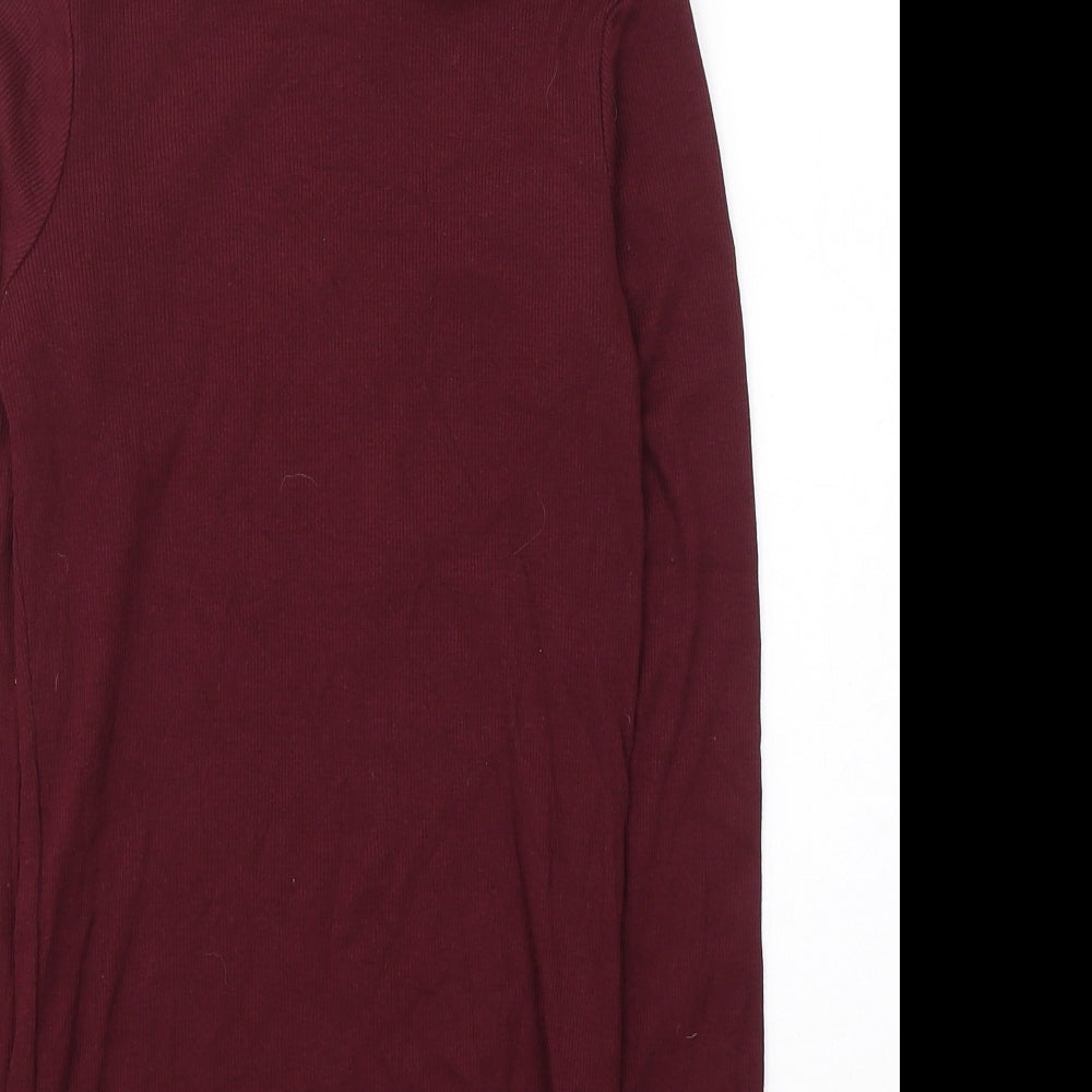 New Look Womens Red  Polyester Jersey T-Shirt Size 8 Roll Neck