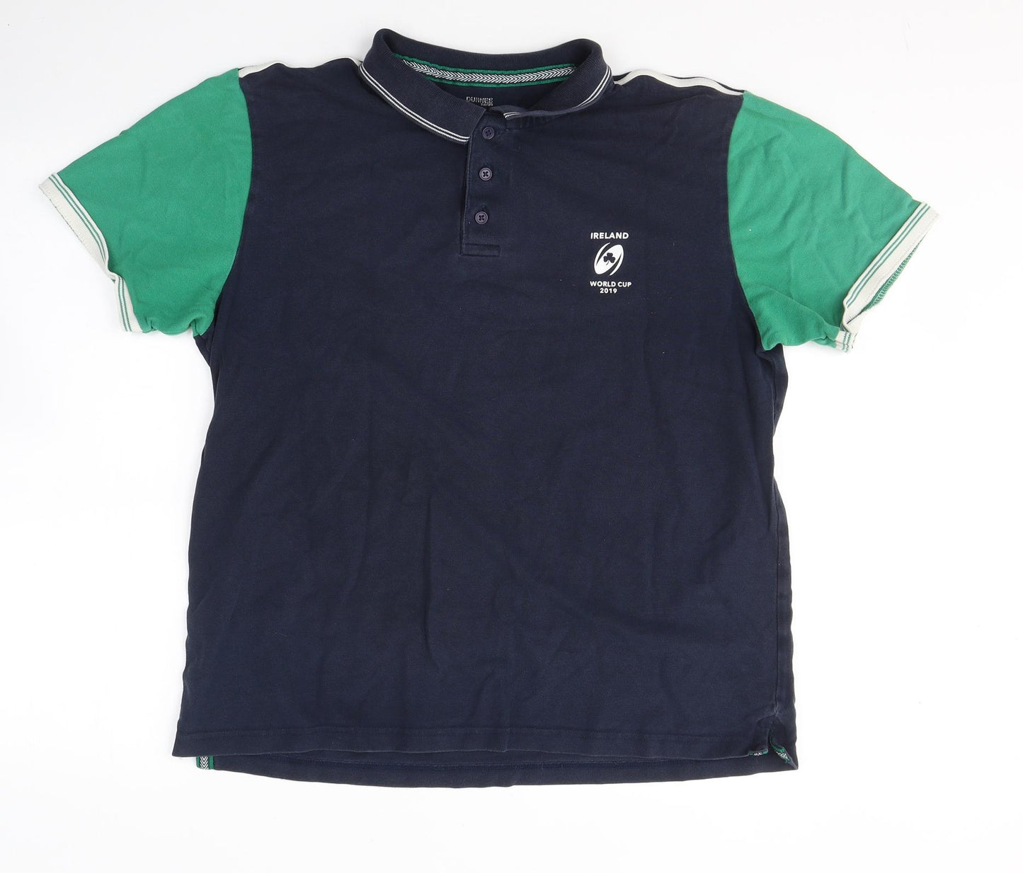 Dunnes Stores Mens Blue Colourblock Cotton  Polo Size L Collared Pullover - world cup 2019 Ireland