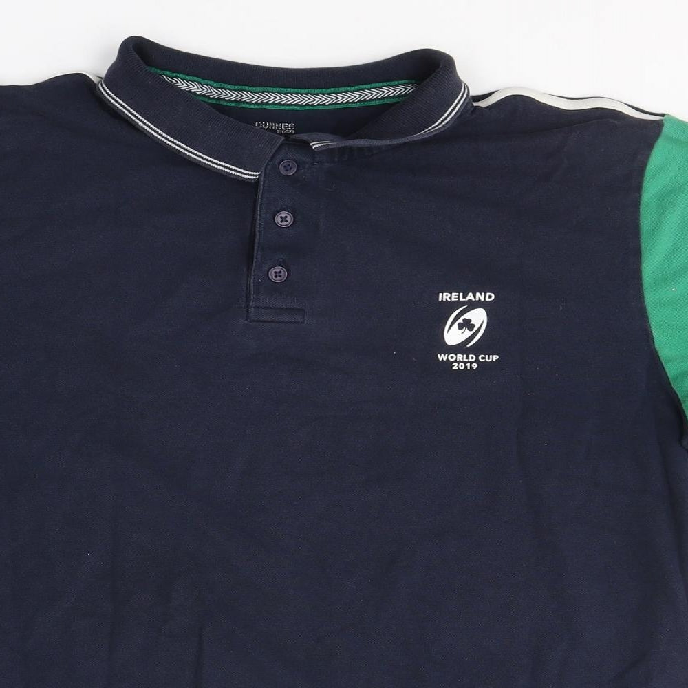 Dunnes Stores Mens Blue Colourblock Cotton  Polo Size L Collared Pullover - world cup 2019 Ireland