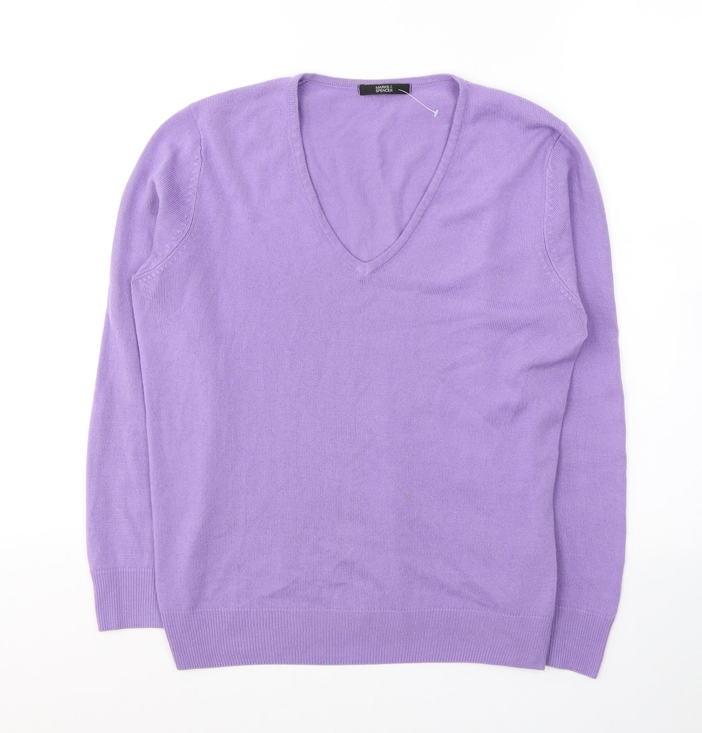 Marks and Spencer Womens Purple V-Neck  Acrylic Pullover Jumper Size 10