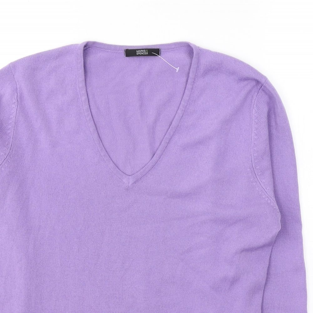 Marks and Spencer Womens Purple V-Neck  Acrylic Pullover Jumper Size 10