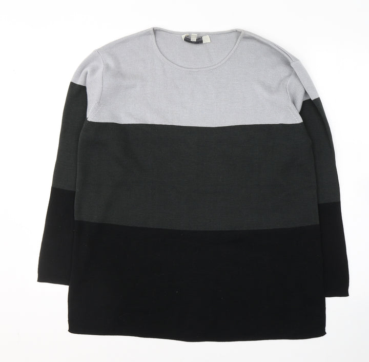 Carolyn Taylor Womens Black Round Neck Striped Acrylic Pullover Jumper Size S - side slits