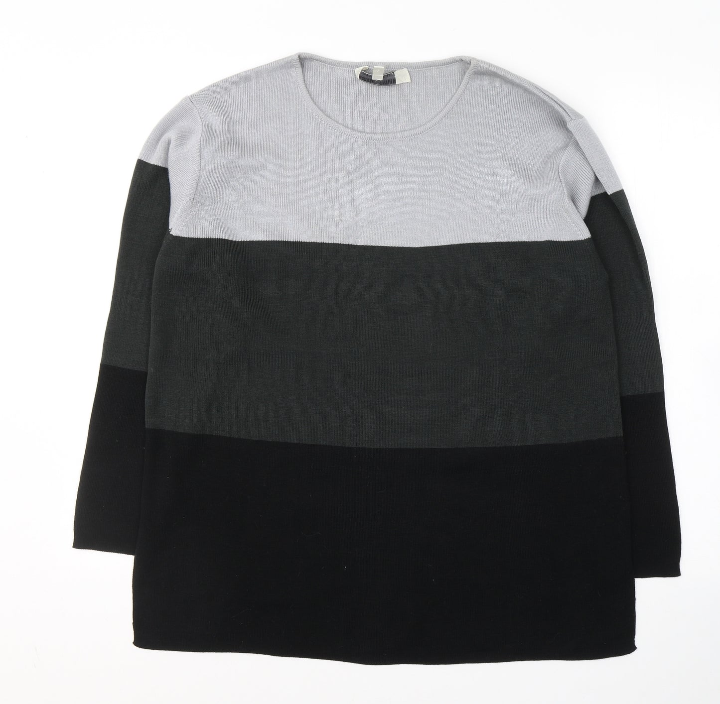 Carolyn Taylor Womens Black Round Neck Striped Acrylic Pullover Jumper Size S   - side slits