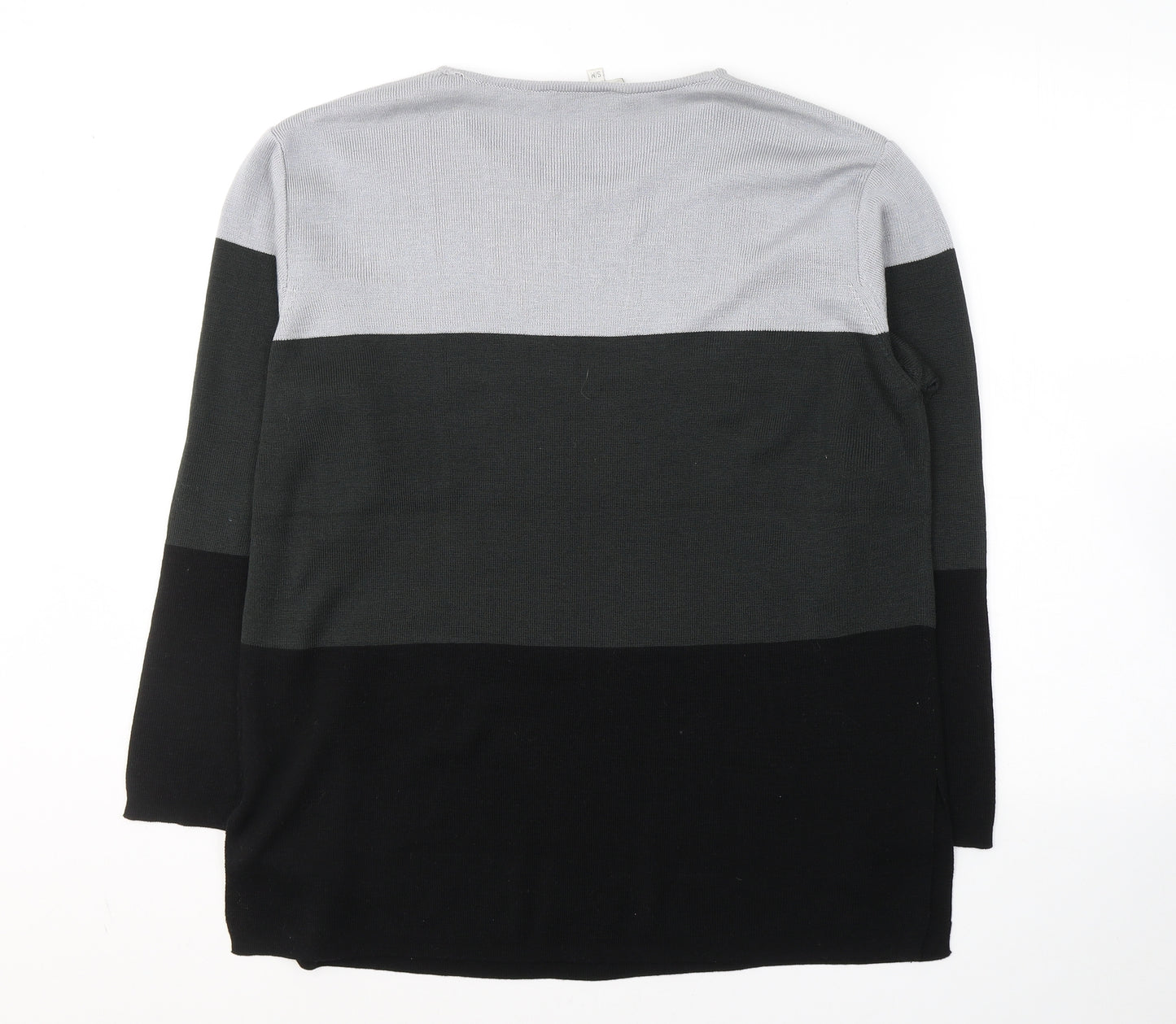 Carolyn Taylor Womens Black Round Neck Striped Acrylic Pullover Jumper Size S   - side slits
