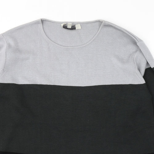Carolyn Taylor Womens Black Round Neck Striped Acrylic Pullover Jumper Size S   - side slits