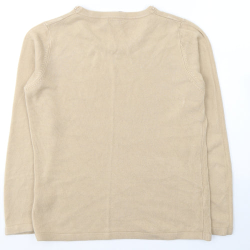 //Text Womens Beige Round Neck  Acrylic Pullover Jumper Size M