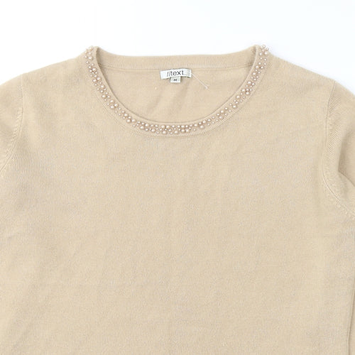//Text Womens Beige Round Neck  Acrylic Pullover Jumper Size M
