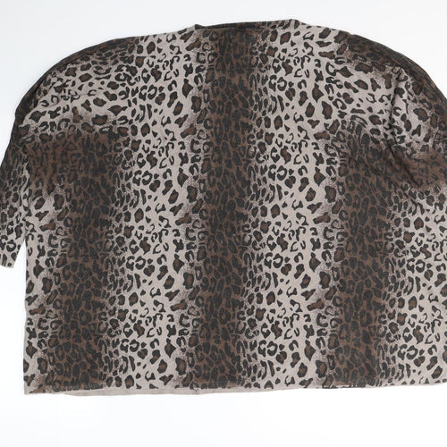 BLUE VANILLA Womens Brown Animal Print Cotton Jersey Blouse Size S Round Neck