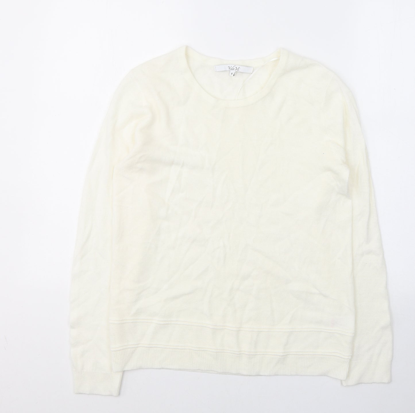 VIDA VI Womens White Round Neck  Acrylic Pullover Jumper Size M