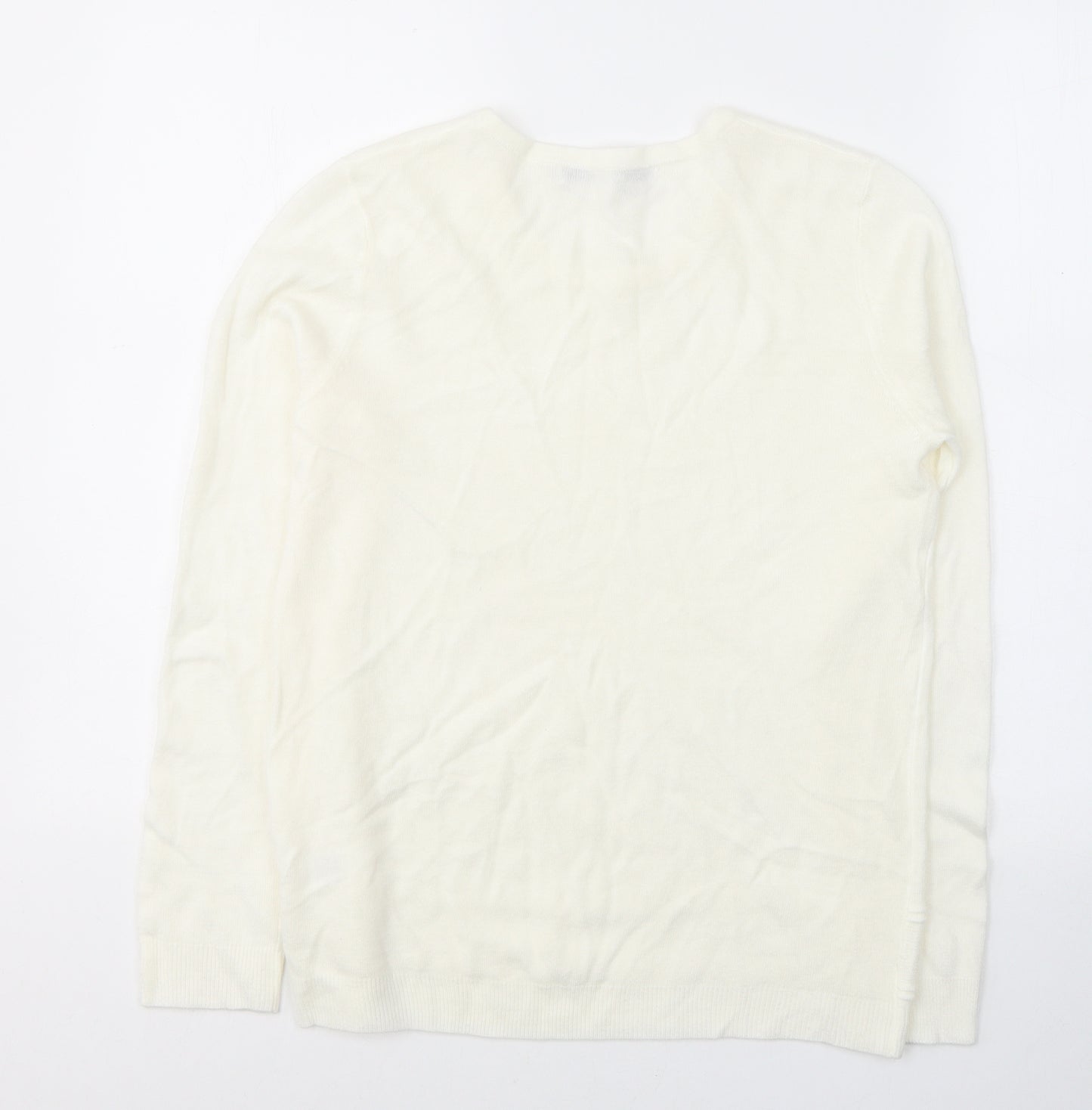 VIDA VI Womens White Round Neck  Acrylic Pullover Jumper Size M