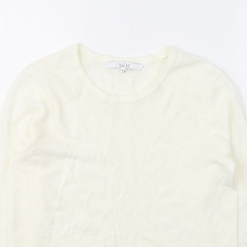 VIDA VI Womens White Round Neck  Acrylic Pullover Jumper Size M