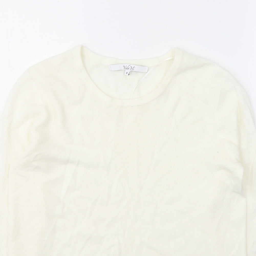 VIDA VI Womens White Round Neck  Acrylic Pullover Jumper Size M