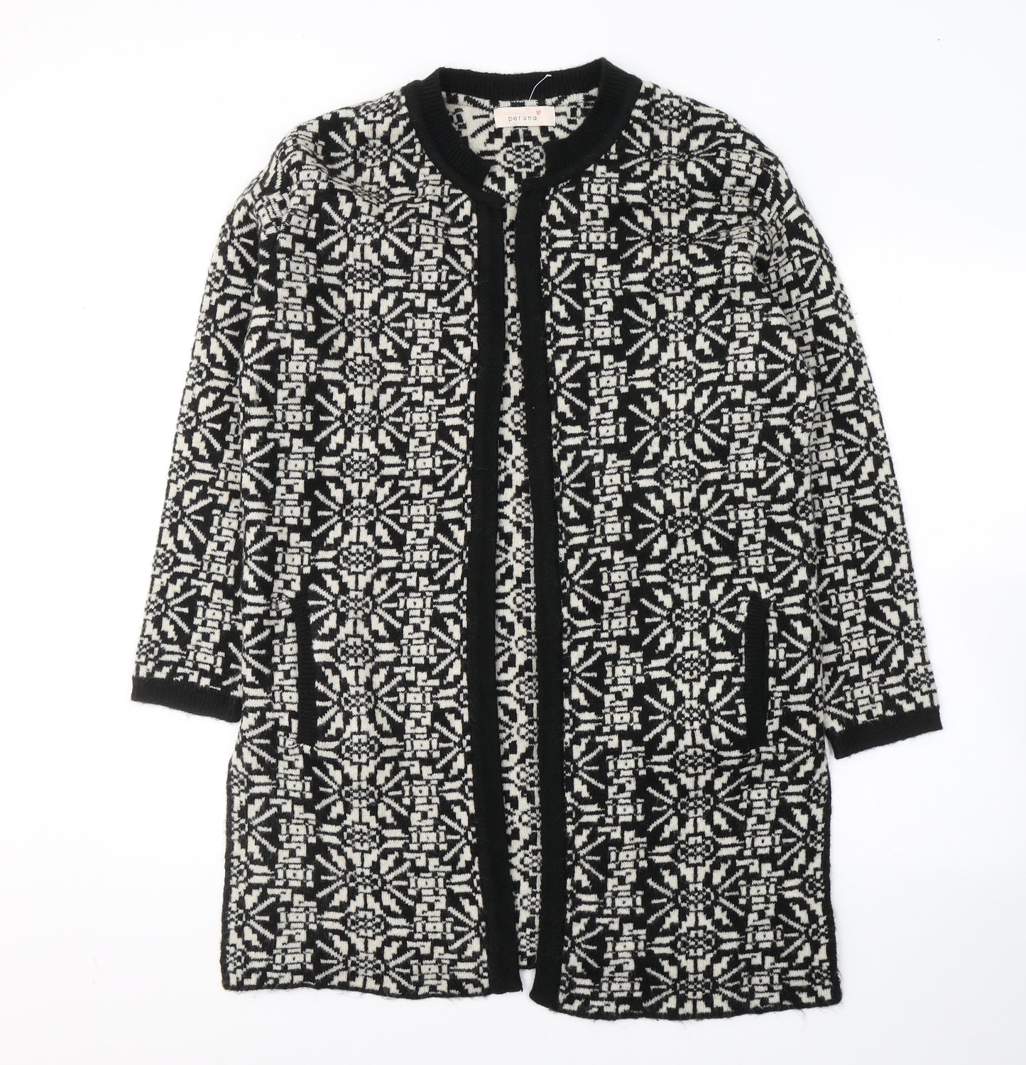 Per Una Womens Black V-Neck Geometric Acrylic Cardigan Jumper Size S