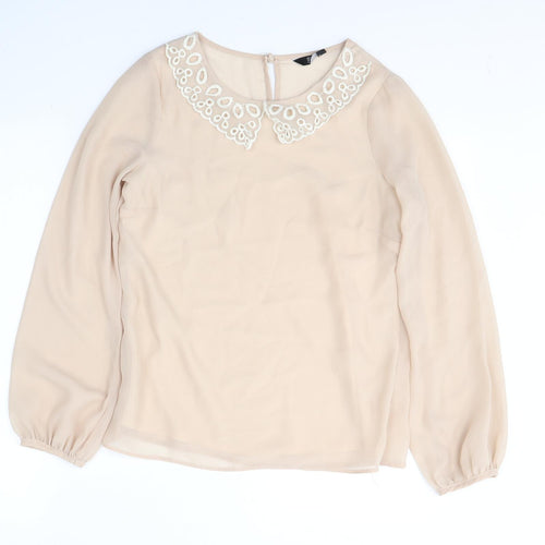 F&F Womens Beige Animal Print Polyester Basic Blouse Size 8 Round Neck