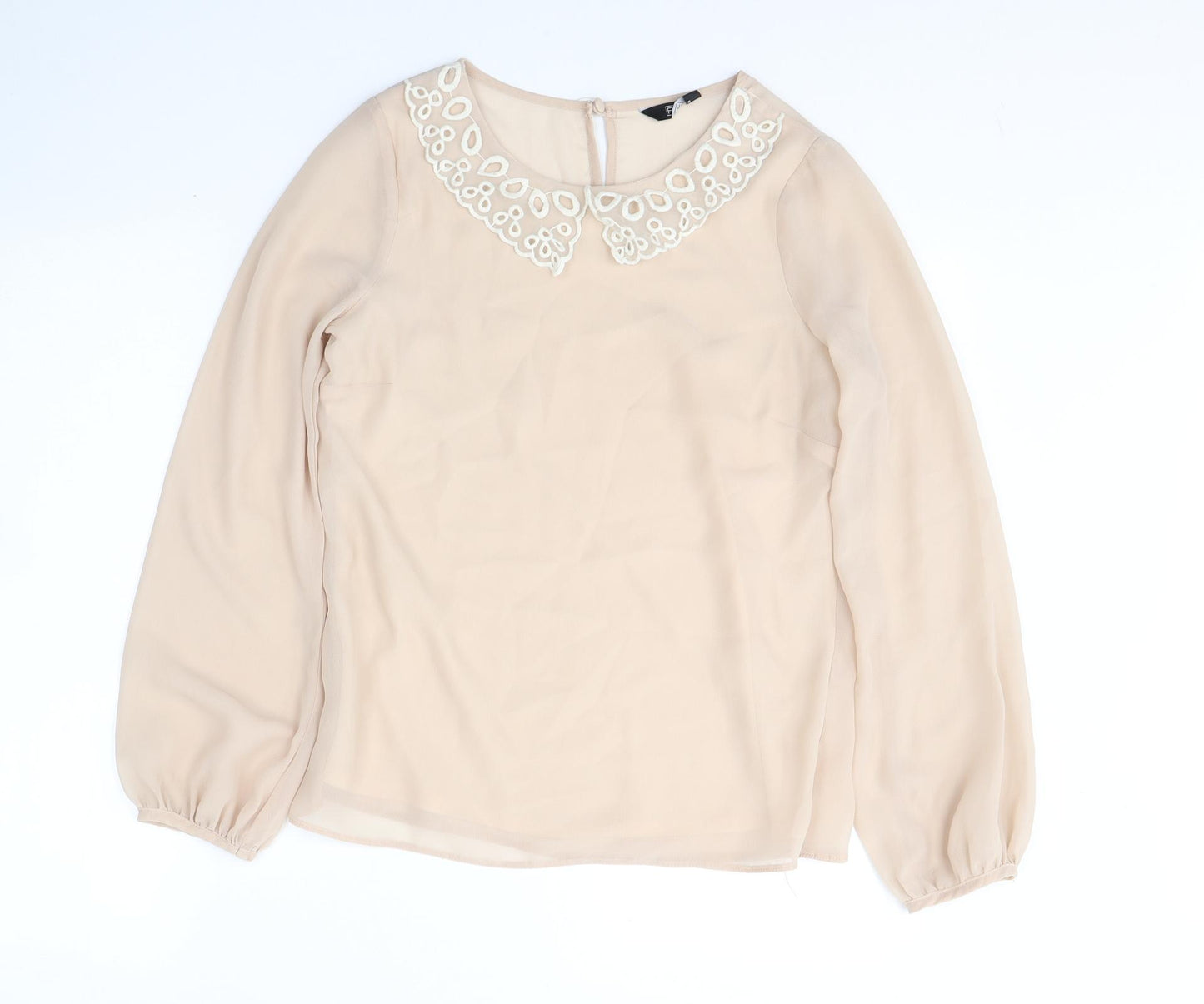 F&F Womens Beige Animal Print Polyester Basic Blouse Size 8 Round Neck