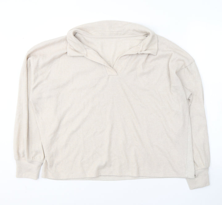 Dunnes Stores Womens Beige V-Neck  Polyester Pullover Jumper Size L