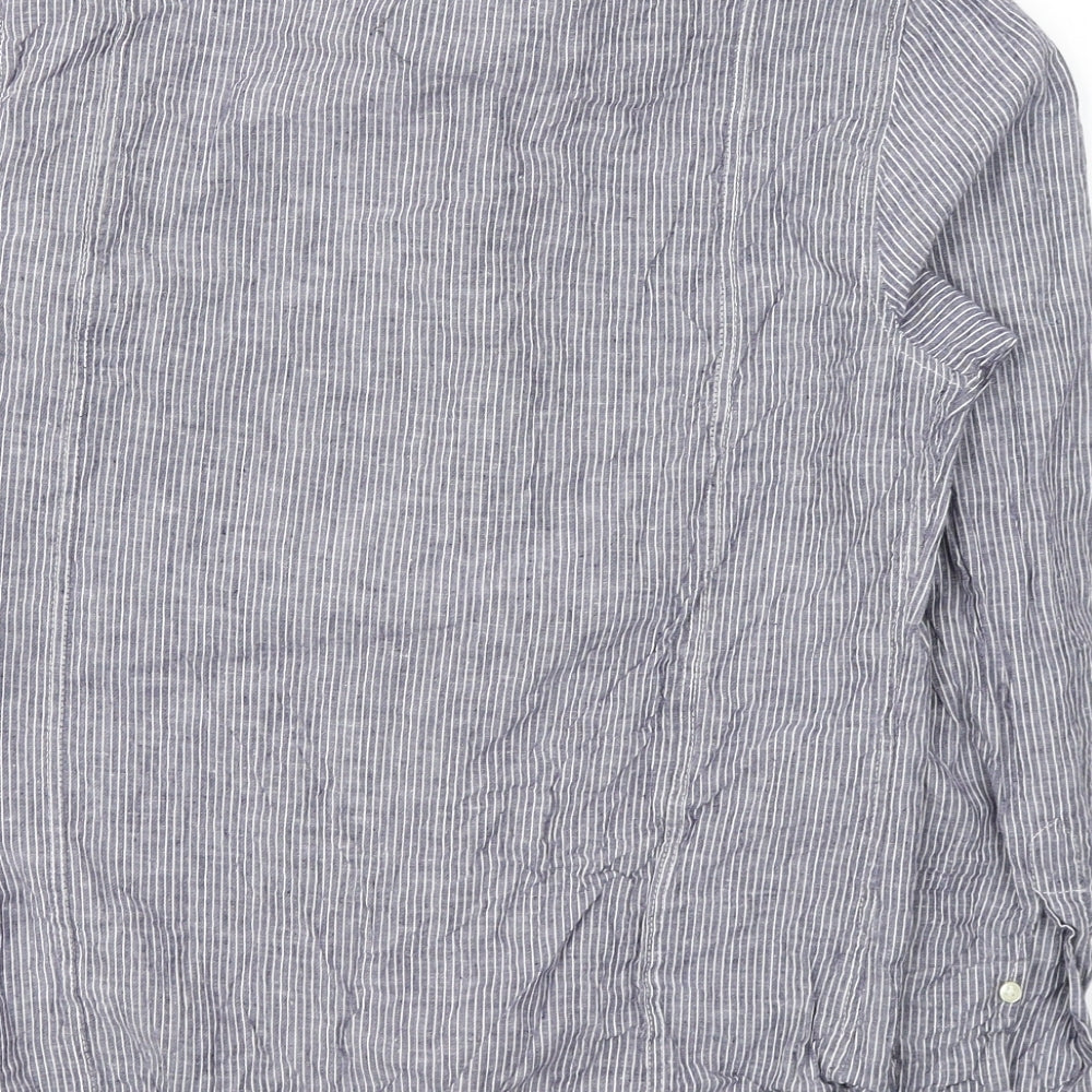 I Navili Mens Grey Striped Linen  Button-Up Size M Collared Button