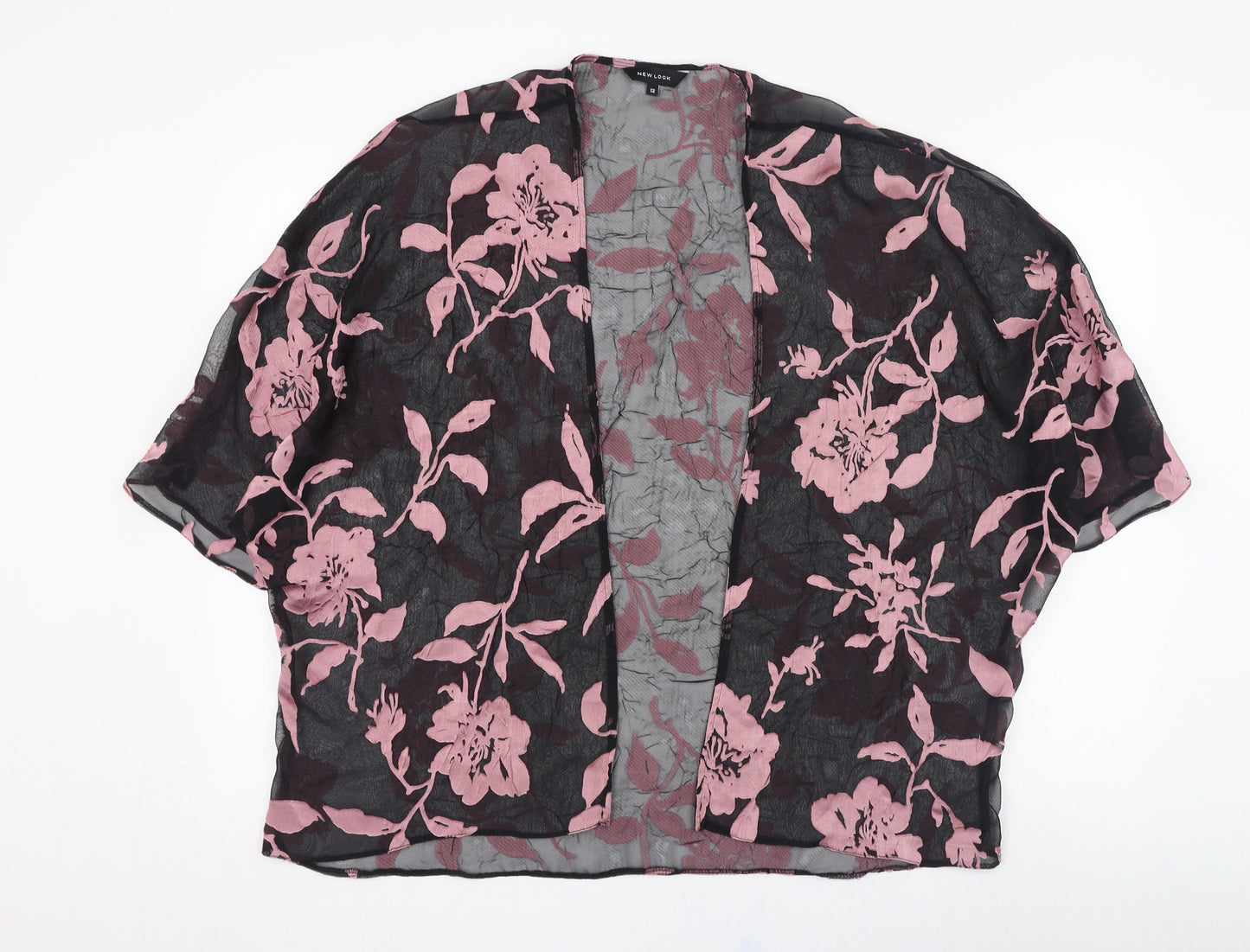 New Look Womens Black Round Neck Floral Polyester Cardigan Jumper Size 12
