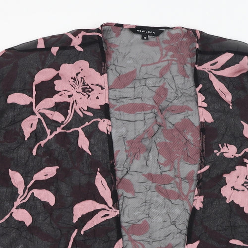 New Look Womens Black Round Neck Floral Polyester Cardigan Jumper Size 12