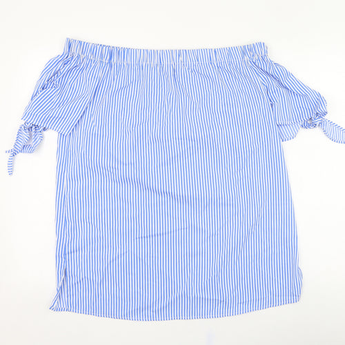 Pep&co Womens Blue Striped Polyester Basic Blouse Size 14 Off the Shoulder