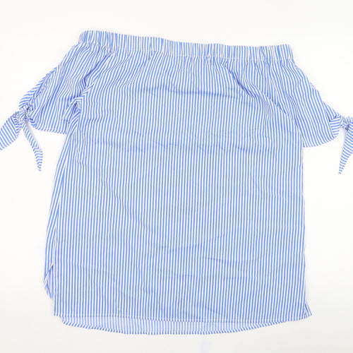 Pep&co Womens Blue Striped Polyester Basic Blouse Size 14 Off the Shoulder