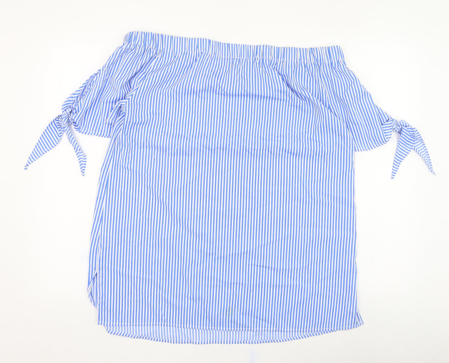 Pep&co Womens Blue Striped Polyester Basic Blouse Size 14 Off the Shoulder