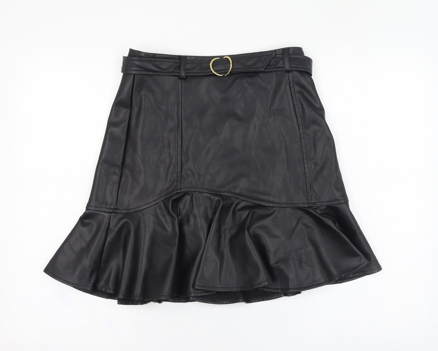 New Look Womens Black  Polyurethane A-Line Skirt Size 10   Zip